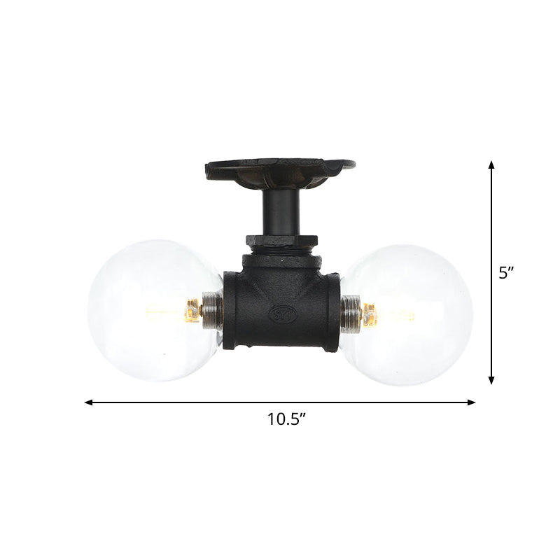 2 Lights Sphere Semi Mount Lighting Antiqued Black Finish Clear Glass Flush Mounted Lamp Clearhalo 'Ceiling Lights' 'Close To Ceiling Lights' 'Close to ceiling' 'Glass shade' 'Glass' 'Semi-flushmount' Lighting' 754094