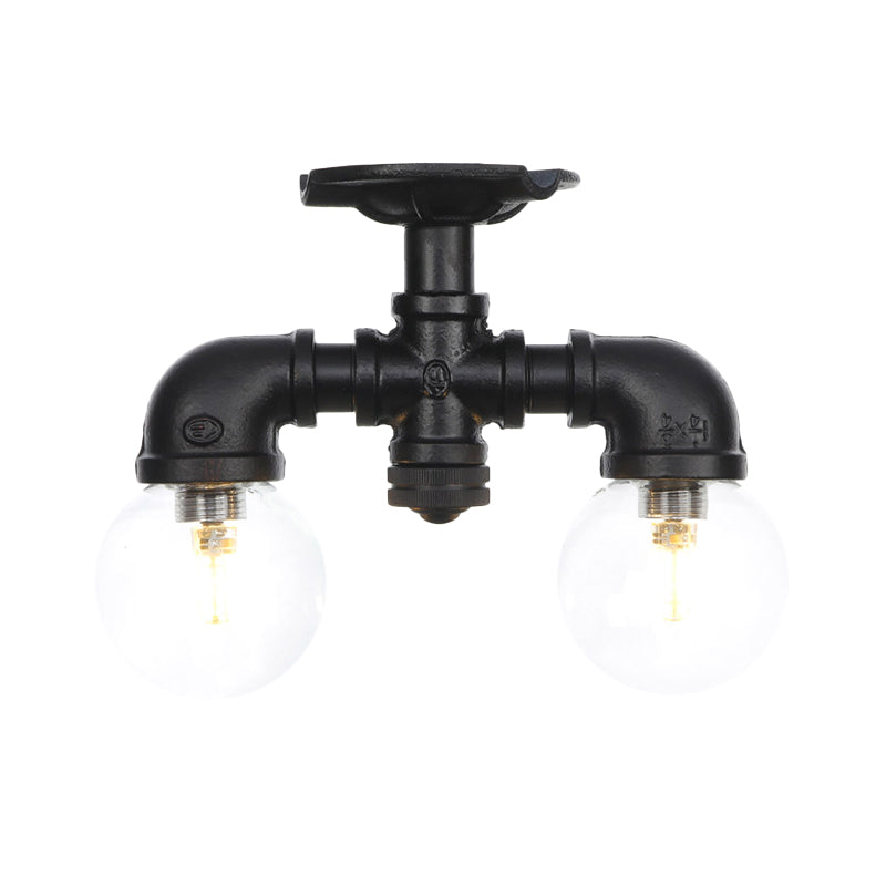 2 Lights Sphere Semi Mount Lighting Antiqued Black Finish Clear Glass Flush Mounted Lamp Clearhalo 'Ceiling Lights' 'Close To Ceiling Lights' 'Close to ceiling' 'Glass shade' 'Glass' 'Semi-flushmount' Lighting' 754097
