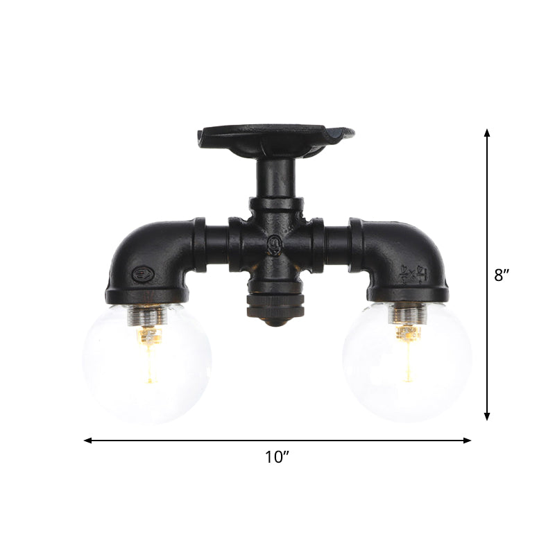 2 Lights Sphere Semi Mount Lighting Antiqued Black Finish Clear Glass Flush Mounted Lamp Clearhalo 'Ceiling Lights' 'Close To Ceiling Lights' 'Close to ceiling' 'Glass shade' 'Glass' 'Semi-flushmount' Lighting' 754099