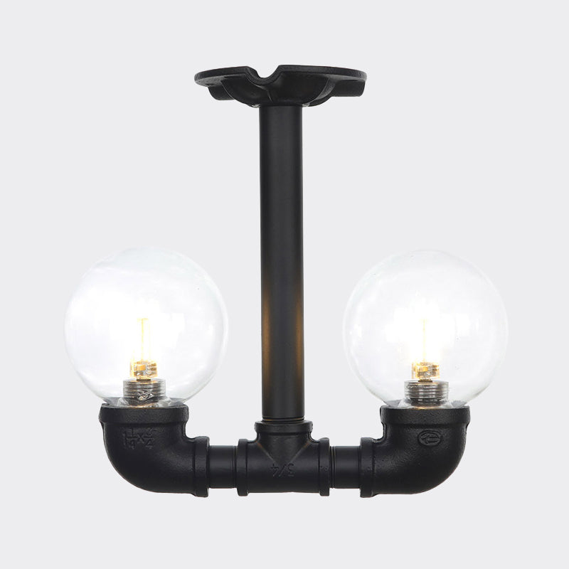 Ball Corridor Semi Flush Light Fixture Vintage Clear Glass 2 Bulbs Black LED Ceiling Lamp Clearhalo 'Ceiling Lights' 'Close To Ceiling Lights' 'Close to ceiling' 'Glass shade' 'Glass' 'Pendant Lights' 'Semi-flushmount' Lighting' 754102