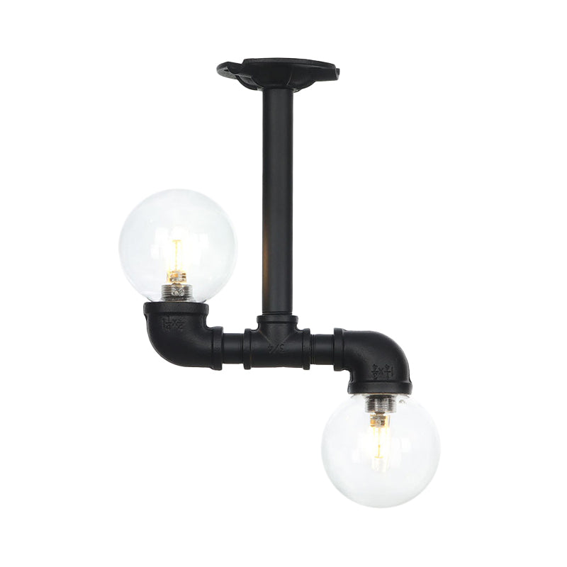 Ball Corridor Semi Flush Light Fixture Vintage Clear Glass 2 Bulbs Black LED Ceiling Lamp Clearhalo 'Ceiling Lights' 'Close To Ceiling Lights' 'Close to ceiling' 'Glass shade' 'Glass' 'Pendant Lights' 'Semi-flushmount' Lighting' 754106