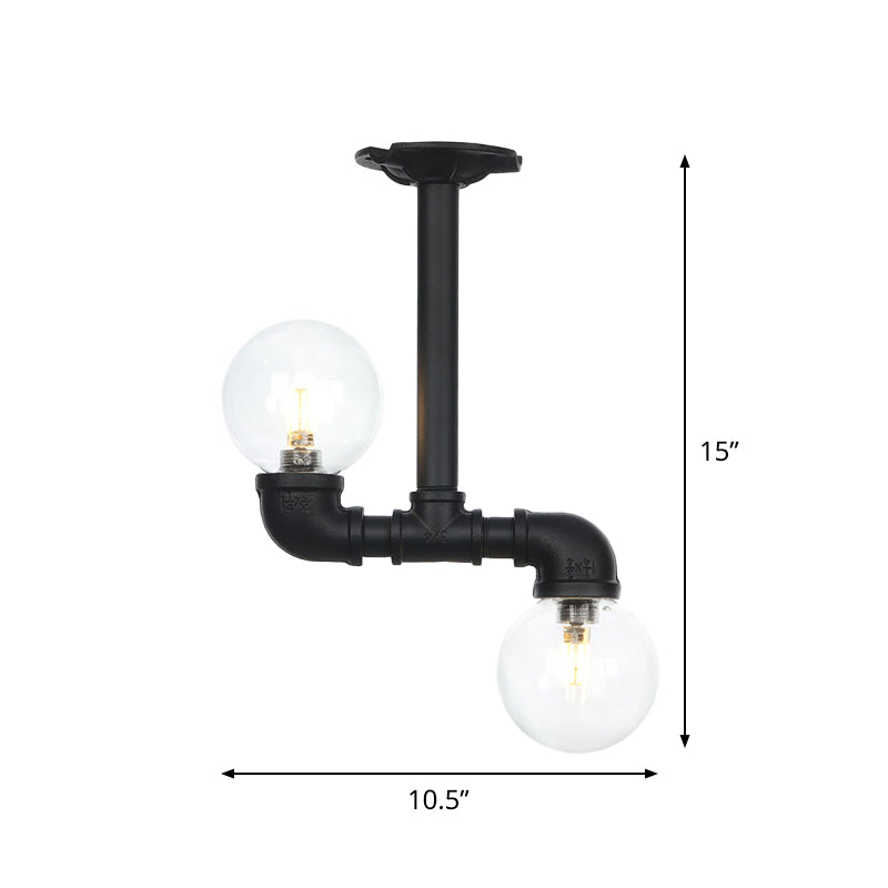 Ball Corridor Semi Flush Light Fixture Vintage Clear Glass 2 Bulbs Black LED Ceiling Lamp Clearhalo 'Ceiling Lights' 'Close To Ceiling Lights' 'Close to ceiling' 'Glass shade' 'Glass' 'Pendant Lights' 'Semi-flushmount' Lighting' 754108