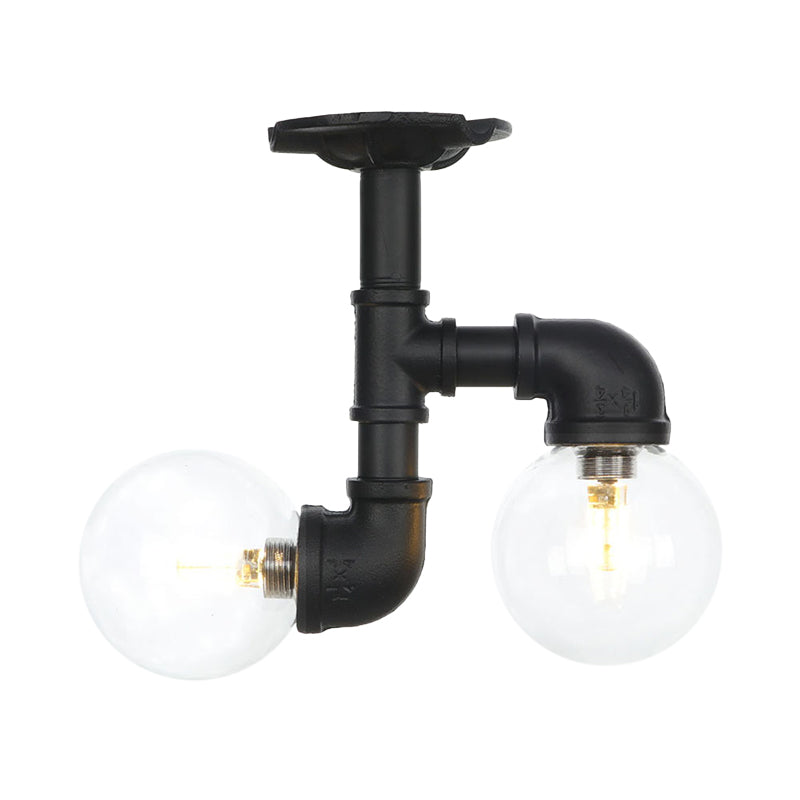 Ball Corridor Semi Flush Light Fixture Vintage Clear Glass 2 Bulbs Black LED Ceiling Lamp Clearhalo 'Ceiling Lights' 'Close To Ceiling Lights' 'Close to ceiling' 'Glass shade' 'Glass' 'Pendant Lights' 'Semi-flushmount' Lighting' 754111