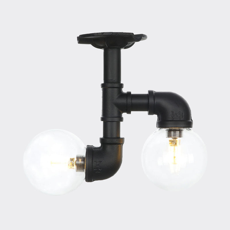 Ball Corridor Semi Flush Light Fixture Vintage Clear Glass 2 Bulbs Black LED Ceiling Lamp Clearhalo 'Ceiling Lights' 'Close To Ceiling Lights' 'Close to ceiling' 'Glass shade' 'Glass' 'Pendant Lights' 'Semi-flushmount' Lighting' 754112