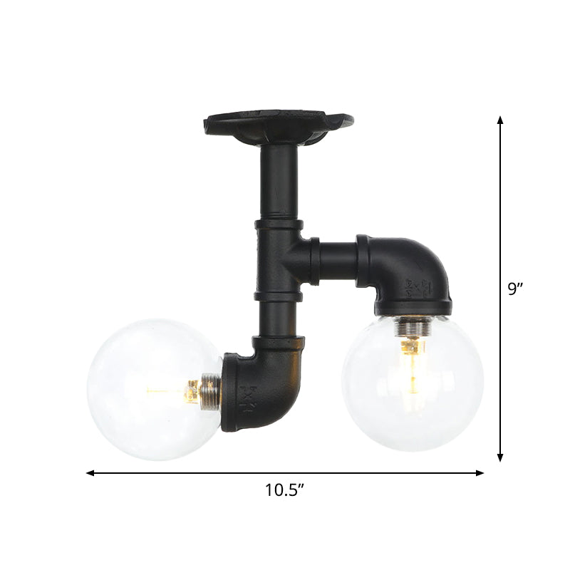 Ball Corridor Semi Flush Light Fixture Vintage Clear Glass 2 Bulbs Black LED Ceiling Lamp Clearhalo 'Ceiling Lights' 'Close To Ceiling Lights' 'Close to ceiling' 'Glass shade' 'Glass' 'Pendant Lights' 'Semi-flushmount' Lighting' 754113