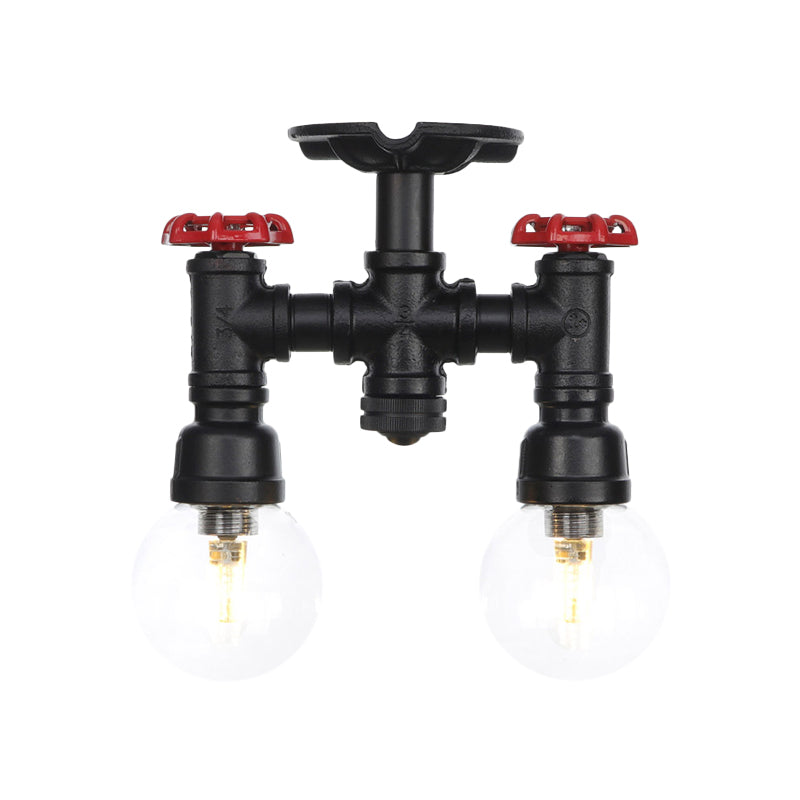 Ball Corridor Semi Flush Light Fixture Vintage Clear Glass 2 Bulbs Black LED Ceiling Lamp Clearhalo 'Ceiling Lights' 'Close To Ceiling Lights' 'Close to ceiling' 'Glass shade' 'Glass' 'Pendant Lights' 'Semi-flushmount' Lighting' 754116