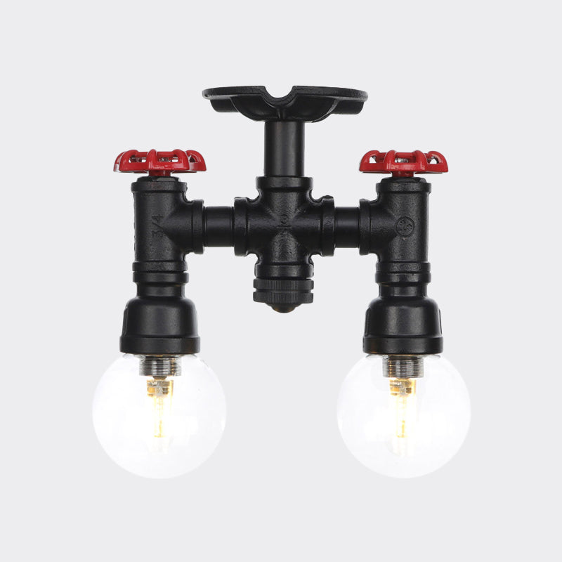 Ball Corridor Semi Flush Light Fixture Vintage Clear Glass 2 Bulbs Black LED Ceiling Lamp Clearhalo 'Ceiling Lights' 'Close To Ceiling Lights' 'Close to ceiling' 'Glass shade' 'Glass' 'Pendant Lights' 'Semi-flushmount' Lighting' 754117