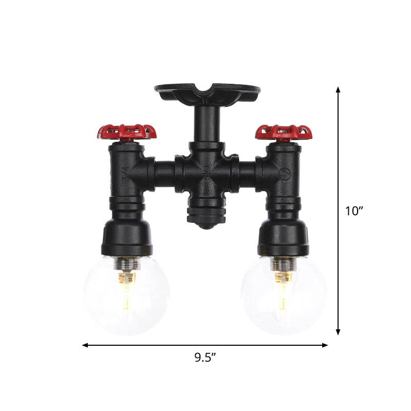 Ball Corridor Semi Flush Light Fixture Vintage Clear Glass 2 Bulbs Black LED Ceiling Lamp Clearhalo 'Ceiling Lights' 'Close To Ceiling Lights' 'Close to ceiling' 'Glass shade' 'Glass' 'Pendant Lights' 'Semi-flushmount' Lighting' 754118