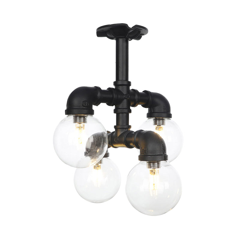 Black 4/5/6-Head Semi Flushmount Antiqued Clear Glass Ball LED Close to Ceiling Lighting Clearhalo 'Ceiling Lights' 'Close To Ceiling Lights' 'Close to ceiling' 'Glass shade' 'Glass' 'Semi-flushmount' Lighting' 754139