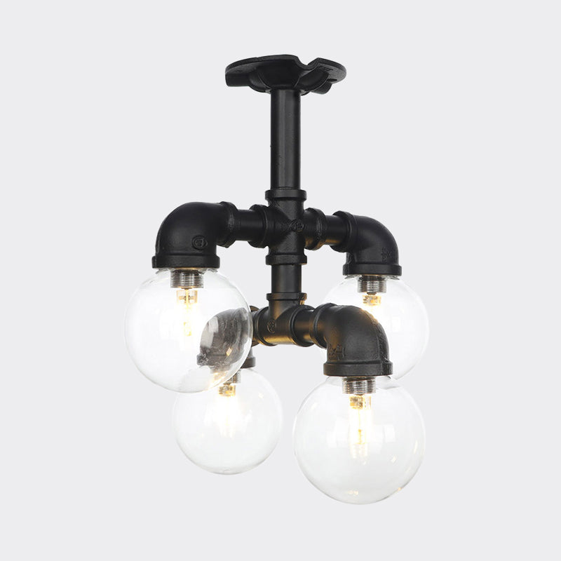 Black 4/5/6-Head Semi Flushmount Antiqued Clear Glass Ball LED Close to Ceiling Lighting Clearhalo 'Ceiling Lights' 'Close To Ceiling Lights' 'Close to ceiling' 'Glass shade' 'Glass' 'Semi-flushmount' Lighting' 754140