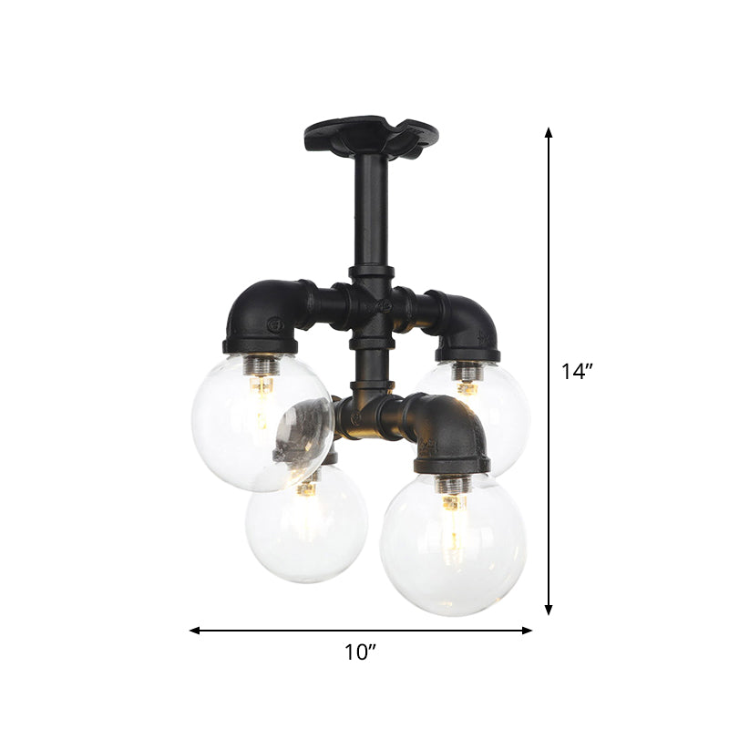 Black 4/5/6-Head Semi Flushmount Antiqued Clear Glass Ball LED Close to Ceiling Lighting Clearhalo 'Ceiling Lights' 'Close To Ceiling Lights' 'Close to ceiling' 'Glass shade' 'Glass' 'Semi-flushmount' Lighting' 754141