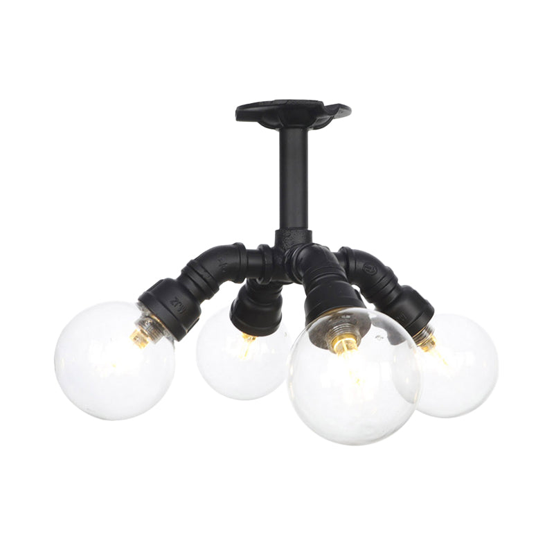 Black 4/5/6-Head Semi Flushmount Antiqued Clear Glass Ball LED Close to Ceiling Lighting Clearhalo 'Ceiling Lights' 'Close To Ceiling Lights' 'Close to ceiling' 'Glass shade' 'Glass' 'Semi-flushmount' Lighting' 754144