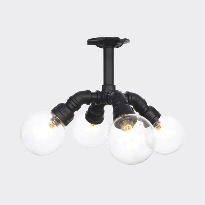 Black 4/5/6-Head Semi Flushmount Antiqued Clear Glass Ball LED Close to Ceiling Lighting Clearhalo 'Ceiling Lights' 'Close To Ceiling Lights' 'Close to ceiling' 'Glass shade' 'Glass' 'Semi-flushmount' Lighting' 754145