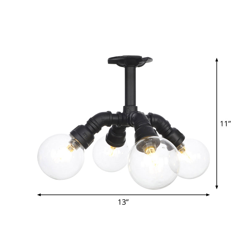 Black 4/5/6-Head Semi Flushmount Antiqued Clear Glass Ball LED Close to Ceiling Lighting Clearhalo 'Ceiling Lights' 'Close To Ceiling Lights' 'Close to ceiling' 'Glass shade' 'Glass' 'Semi-flushmount' Lighting' 754146
