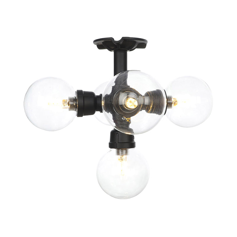 Black 4/5/6-Head Semi Flushmount Antiqued Clear Glass Ball LED Close to Ceiling Lighting Clearhalo 'Ceiling Lights' 'Close To Ceiling Lights' 'Close to ceiling' 'Glass shade' 'Glass' 'Semi-flushmount' Lighting' 754149