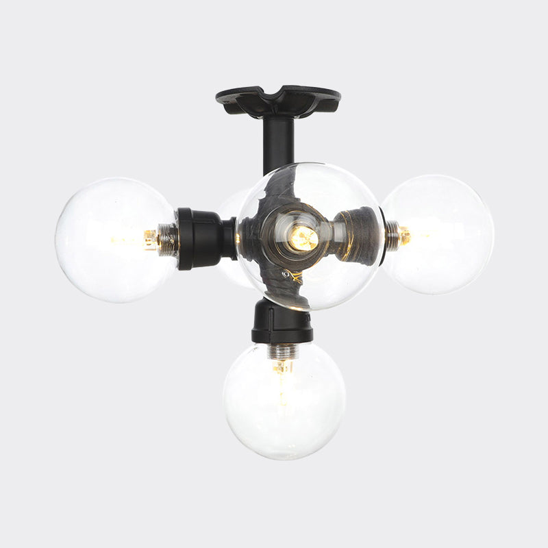Black 4/5/6-Head Semi Flushmount Antiqued Clear Glass Ball LED Close to Ceiling Lighting Clearhalo 'Ceiling Lights' 'Close To Ceiling Lights' 'Close to ceiling' 'Glass shade' 'Glass' 'Semi-flushmount' Lighting' 754150