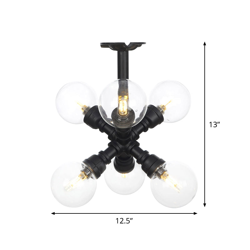 Black 4/5/6-Head Semi Flushmount Antiqued Clear Glass Ball LED Close to Ceiling Lighting Clearhalo 'Ceiling Lights' 'Close To Ceiling Lights' 'Close to ceiling' 'Glass shade' 'Glass' 'Semi-flushmount' Lighting' 754156