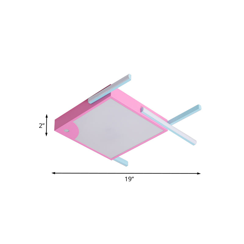 Square Flush Mount Light Minimalist Acrylic LED Bedroom Ceiling Flush in Pink with Linear Design, White/Warm Light Clearhalo 'Ceiling Lights' 'Close To Ceiling Lights' 'Close to ceiling' 'Flush mount' Lighting' 754299