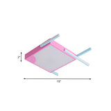 Square Flush Mount Light Minimalist Acrylic LED Bedroom Ceiling Flush in Pink with Linear Design, White/Warm Light Clearhalo 'Ceiling Lights' 'Close To Ceiling Lights' 'Close to ceiling' 'Flush mount' Lighting' 754299