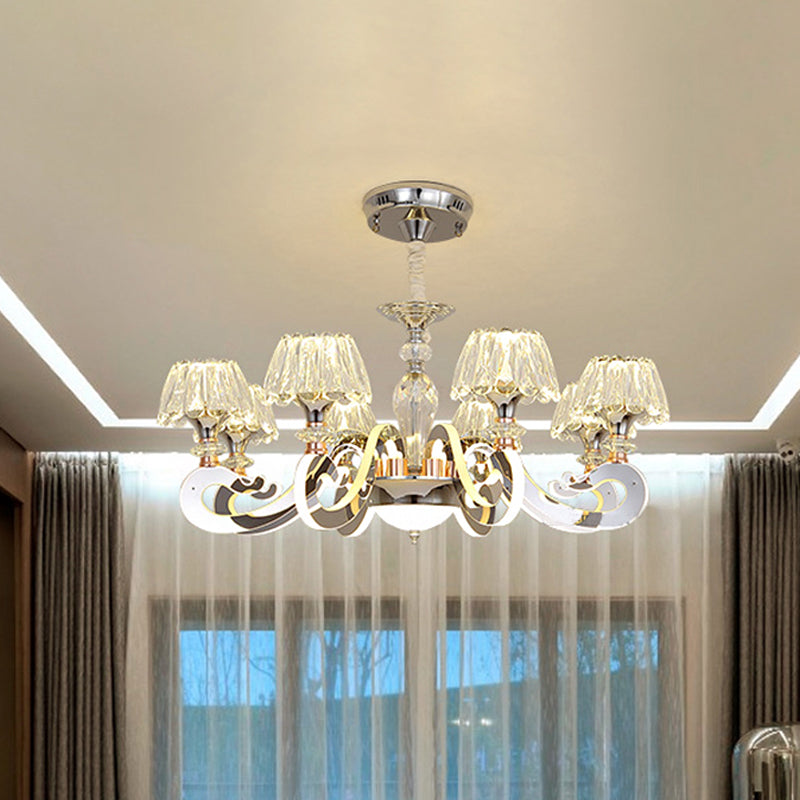 6/8 Heads Conic Chandelier Pendant Light Modernist Clear Crystal LED Ceiling Suspension Lamp 8 Clear Clearhalo 'Ceiling Lights' 'Chandeliers' 'Clear' 'Industrial' 'Modern Chandeliers' 'Modern' 'Tiffany' 'Traditional Chandeliers' Lighting' 754766
