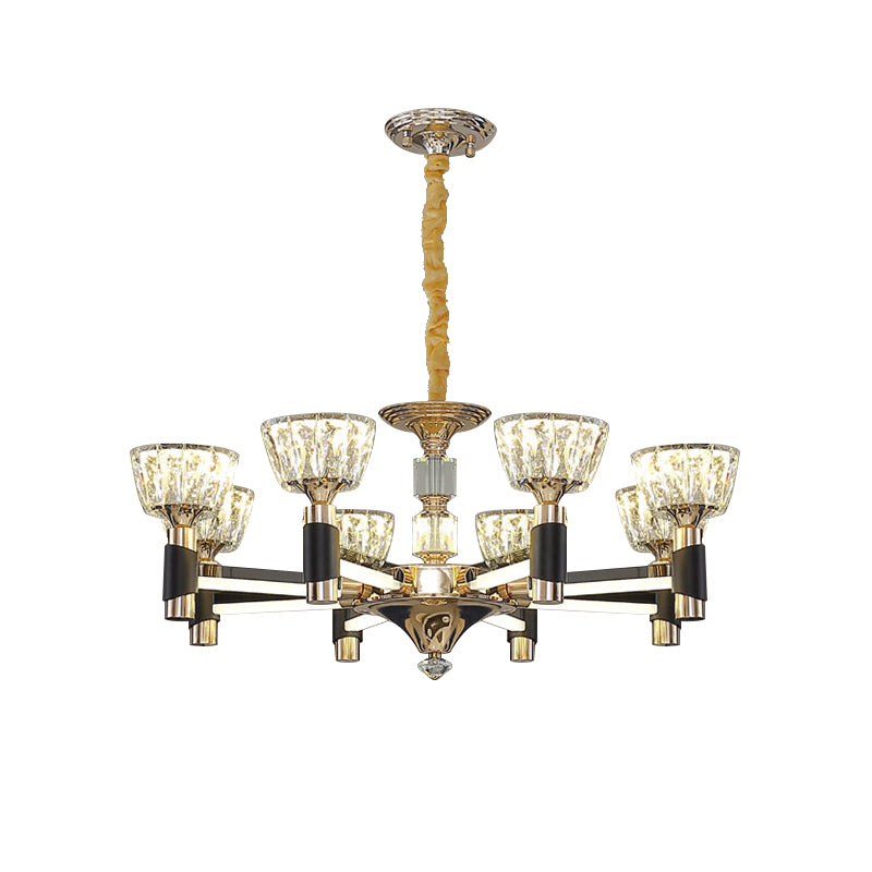Modern Bowl Shape Suspension Light 6/8 Lights Crystal Rectangle LED Chandelier Lamp in Black and Gold Clearhalo 'Ceiling Lights' 'Chandeliers' 'Modern Chandeliers' 'Modern' Lighting' 754804