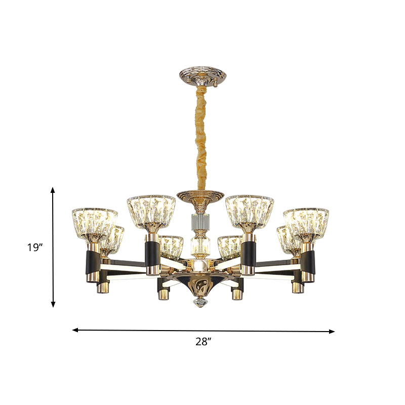 Modern Bowl Shape Suspension Light 6/8 Lights Crystal Rectangle LED Chandelier Lamp in Black and Gold Clearhalo 'Ceiling Lights' 'Chandeliers' 'Modern Chandeliers' 'Modern' Lighting' 754805