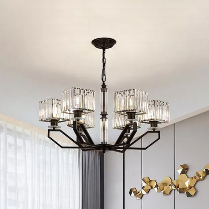 6 Lights Chandelier Light Fixture Modern Cuboid Crystal Block Ceiling Pendant Lamp in Black/Gold Black Clearhalo 'Ceiling Lights' 'Chandeliers' 'Modern Chandeliers' 'Modern' Lighting' 754829