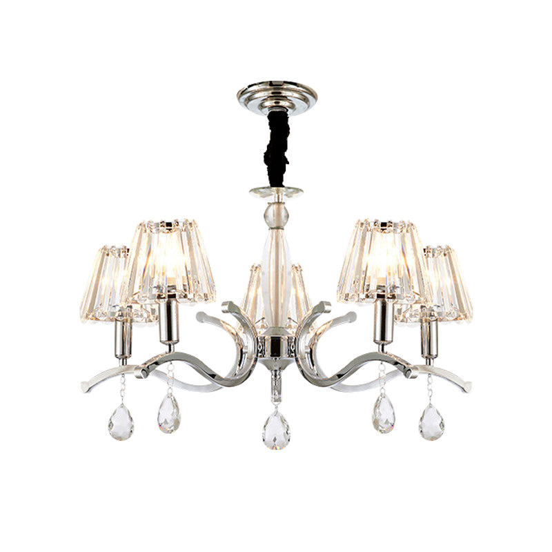 Silver 5/6 Bulbs Hanging Chandelier Modernist Crystal Tapered Suspension Pendant Lamp Clearhalo 'Ceiling Lights' 'Chandeliers' 'Modern Chandeliers' 'Modern' Lighting' 754838