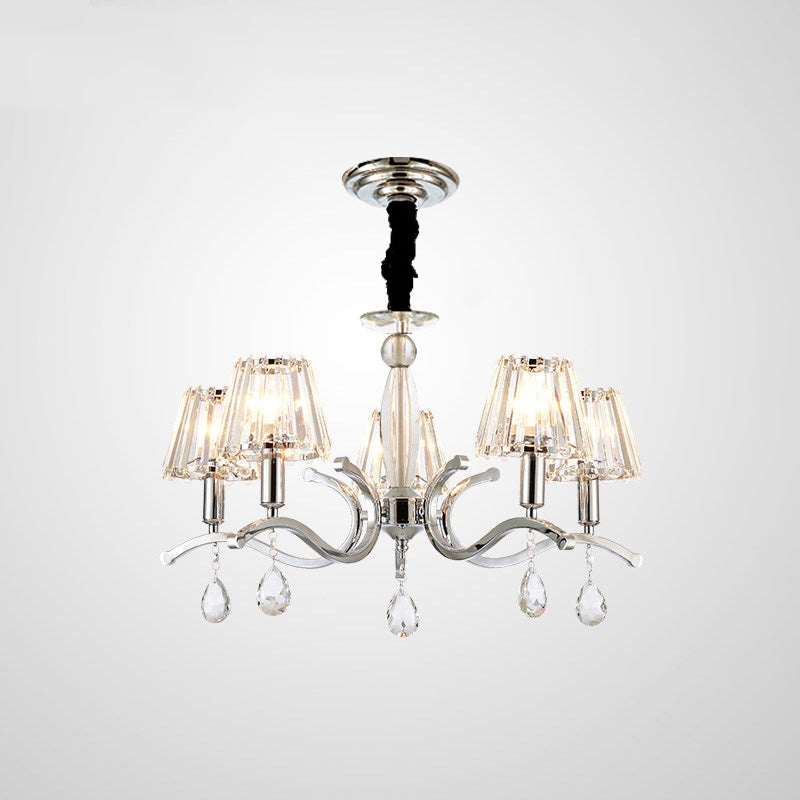 Silver 5/6 Bulbs Hanging Chandelier Modernist Crystal Tapered Suspension Pendant Lamp Clearhalo 'Ceiling Lights' 'Chandeliers' 'Modern Chandeliers' 'Modern' Lighting' 754839