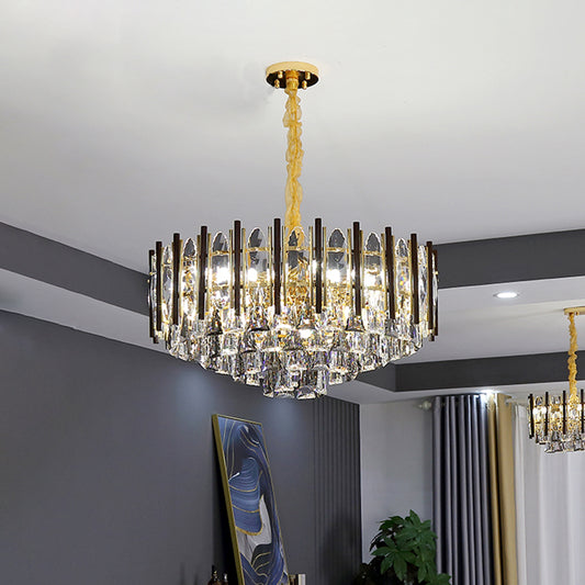 Conical Living Room Pendant Chandelier Modern Clear Crystal 7-Light Black Hanging Lamp Kit Clearhalo 'Ceiling Lights' 'Chandeliers' 'Clear' 'Industrial' 'Modern Chandeliers' 'Modern' 'Tiffany' 'Traditional Chandeliers' Lighting' 754847