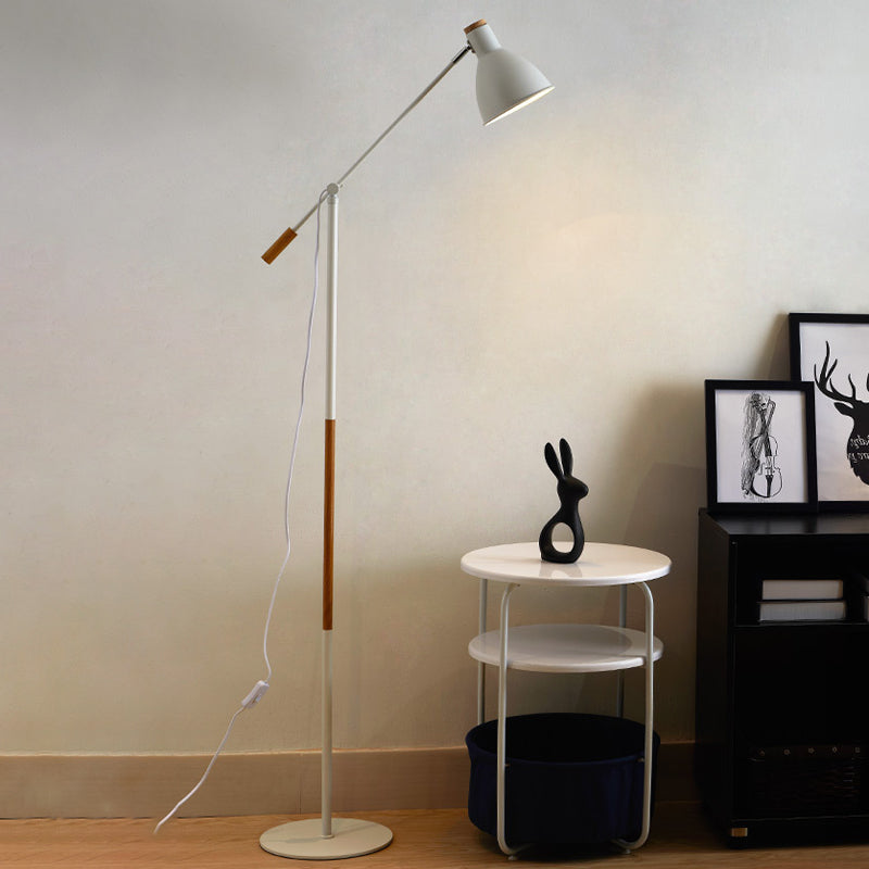 Domed Metal Floor Stand Light Modernism 1 Light White/Black Finish Floor Lamp with Balance Arm Clearhalo 'Floor Lamps' 'Lamps' Lighting' 754867
