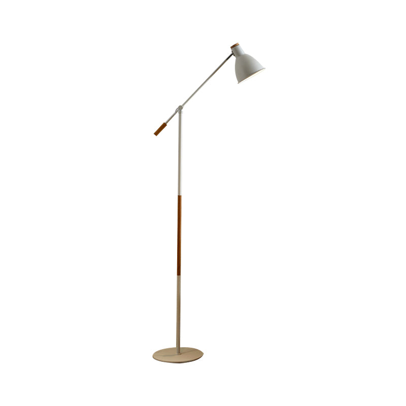 Domed Metal Floor Stand Light Modernism 1 Light White/Black Finish Floor Lamp with Balance Arm Clearhalo 'Floor Lamps' 'Lamps' Lighting' 754868