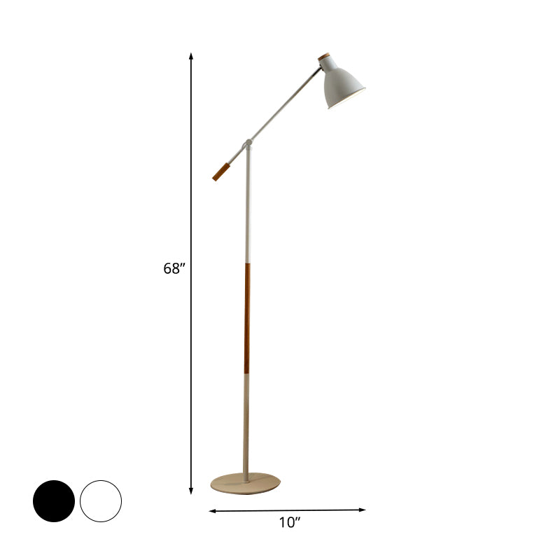 Domed Metal Floor Stand Light Modernism 1 Light White/Black Finish Floor Lamp with Balance Arm Clearhalo 'Floor Lamps' 'Lamps' Lighting' 754869