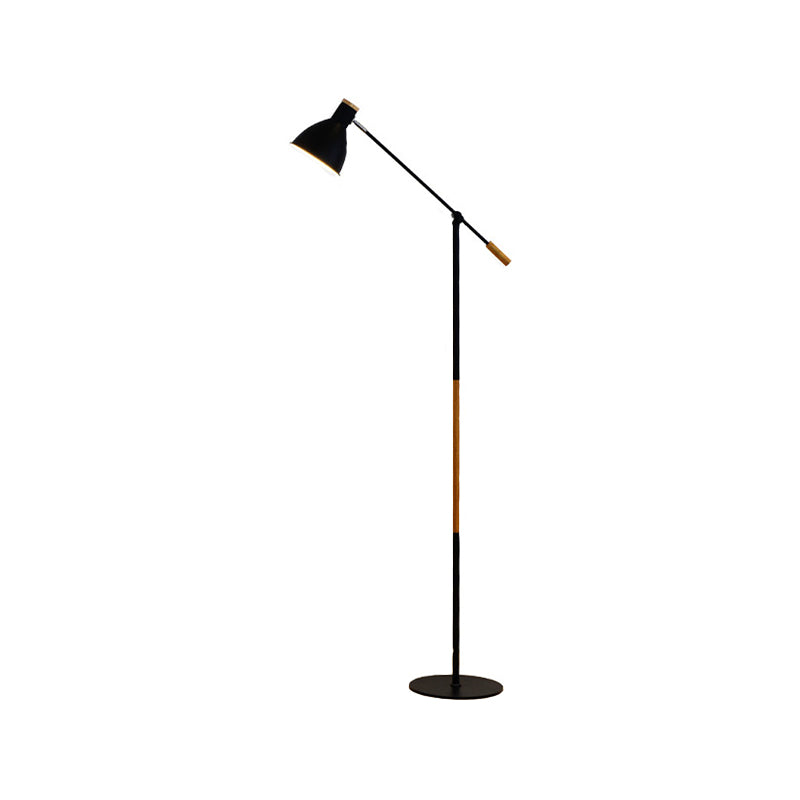 Domed Metal Floor Stand Light Modernism 1 Light White/Black Finish Floor Lamp with Balance Arm Clearhalo 'Floor Lamps' 'Lamps' Lighting' 754871
