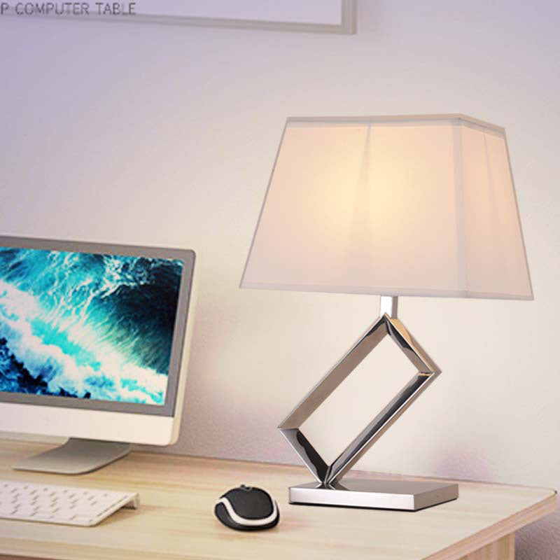 1 Bulb Bedside Nightstand Lighting Modern Fabric White Table Light with Pagoda Shade and Steel Frame Base White Clearhalo 'Lamps' 'Table Lamps' Lighting' 754892