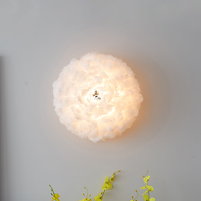 Blooming Natural Feather Wall Light Modern Stylish 1 Head Grey/White Sconce Lighting for Sitting Room White Clearhalo 'Modern wall lights' 'Modern' 'Wall Lamps & Sconces' 'Wall Lights' Lighting' 754920