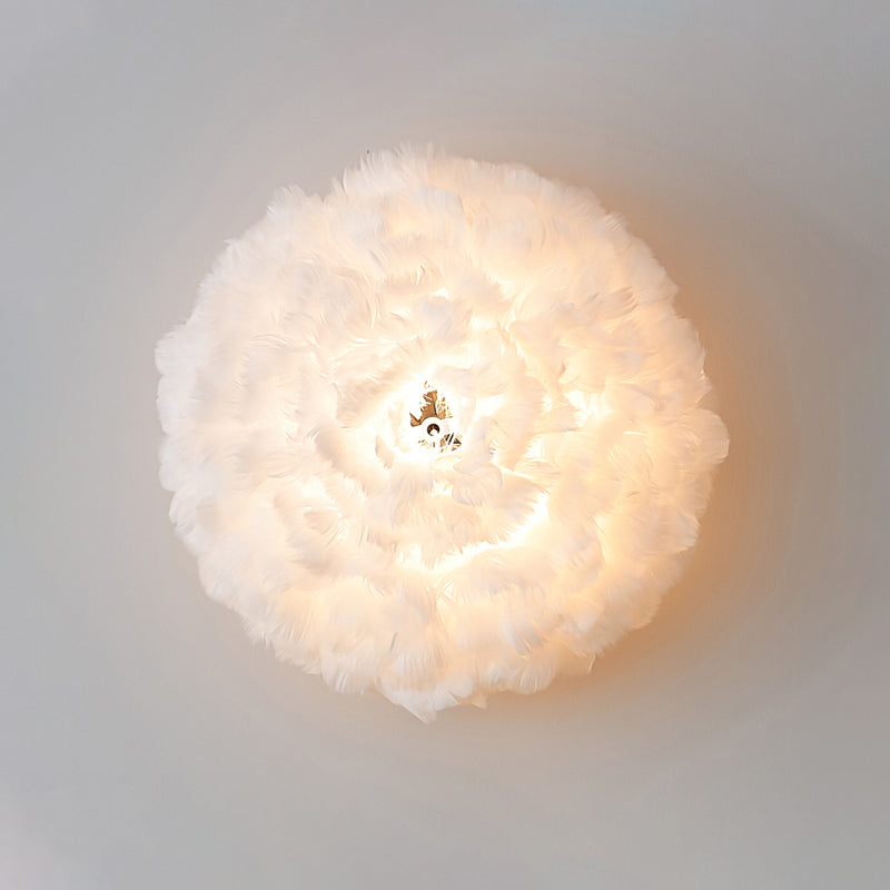 Blooming Natural Feather Wall Light Modern Stylish 1 Head Grey/White Sconce Lighting for Sitting Room Clearhalo 'Modern wall lights' 'Modern' 'Wall Lamps & Sconces' 'Wall Lights' Lighting' 754921