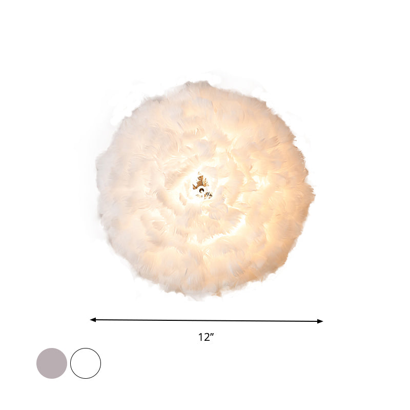 Blooming Natural Feather Wall Light Modern Stylish 1 Head Grey/White Sconce Lighting for Sitting Room Clearhalo 'Modern wall lights' 'Modern' 'Wall Lamps & Sconces' 'Wall Lights' Lighting' 754922