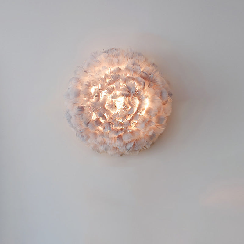 Blooming Natural Feather Wall Light Modern Stylish 1 Head Grey/White Sconce Lighting for Sitting Room Clearhalo 'Modern wall lights' 'Modern' 'Wall Lamps & Sconces' 'Wall Lights' Lighting' 754926