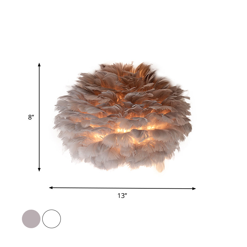 Designer Half Globe Wall Lighting 1 Bulb Feather Sitting Room Flush Mount Wall Sconce in White/Grey Clearhalo 'Modern wall lights' 'Modern' 'Wall Lamps & Sconces' 'Wall Lights' Lighting' 754930