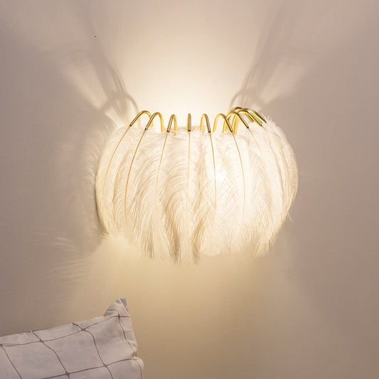 Grey/White Semicircle Sconce Light Modern Style Single Feather Wall Lighting Ideas for Parlor White Clearhalo 'Modern wall lights' 'Modern' 'Wall Lamps & Sconces' 'Wall Lights' Lighting' 754935