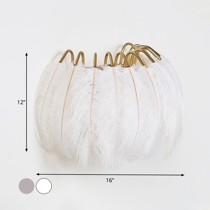 Grey/White Semicircle Sconce Light Modern Style Single Feather Wall Lighting Ideas for Parlor Clearhalo 'Modern wall lights' 'Modern' 'Wall Lamps & Sconces' 'Wall Lights' Lighting' 754938