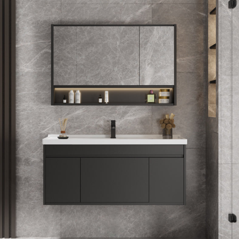 Wall Mount Bathroom Vanity Modern Ceramic Gray Rectangular Single Vanity Set Vanity & Faucet & Mirror Cabinet https: res.litfad.com site img item 2023 02 15 7551286 1200x1200.jpg Clearhalo 'Bathroom Remodel & Bathroom Fixtures' 'Bathroom Vanities' 'bathroom_vanities' 'Home Improvement' 'home_improvement' 'home_improvement_bathroom_vanities' 7551286