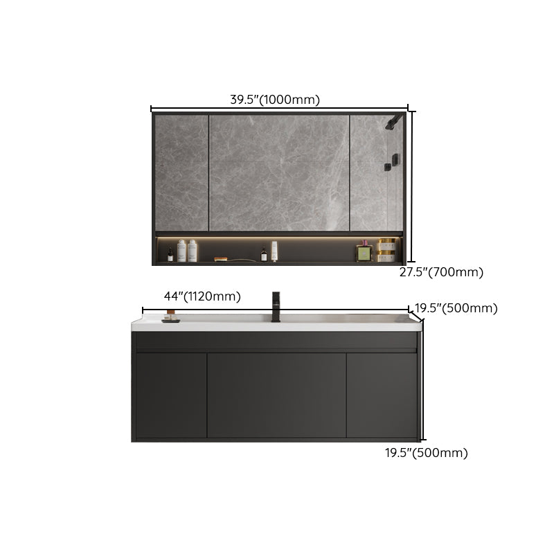 Wall Mount Bathroom Vanity Modern Ceramic Gray Rectangular Single Vanity Set Clearhalo 'Bathroom Remodel & Bathroom Fixtures' 'Bathroom Vanities' 'bathroom_vanities' 'Home Improvement' 'home_improvement' 'home_improvement_bathroom_vanities' 7551300
