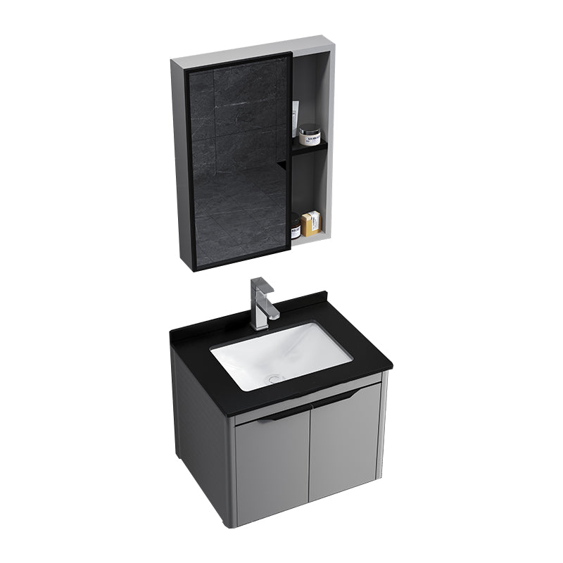 Single Sink Modern Bathroom Vanity Gray Metal Frame Rectangular Vanity Set Vanity & Faucet & Mirror Cabinet https: res.litfad.com site img item 2023 02 02 7551303 1200x1200.jpg Black Clearhalo 'Bathroom Remodel & Bathroom Fixtures' 'Bathroom Vanities' 'bathroom_vanities' 'Home Improvement' 'home_improvement' 'home_improvement_bathroom_vanities' 7551303