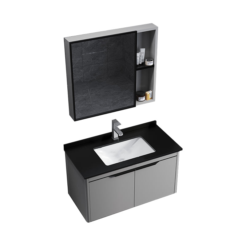 Single Sink Modern Bathroom Vanity Gray Metal Frame Rectangular Vanity Set Vanity & Faucet & Mirror Cabinet https: res.litfad.com site img item 2023 02 1200x1200.jpg Black Clearhalo 'Bathroom Remodel & Bathroom Fixtures' 'Bathroom Vanities' 'bathroom_vanities' 'Home Improvement' 'home_improvement' 'home_improvement_bathroom_vanities' 7551305