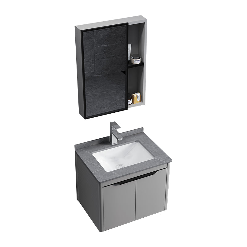 Single Sink Modern Bathroom Vanity Gray Metal Frame Rectangular Vanity Set Vanity & Faucet & Mirror Cabinet https: res.litfad.com site img item 2023 02 02 7551303 1200x1200.jpg Gray Clearhalo 'Bathroom Remodel & Bathroom Fixtures' 'Bathroom Vanities' 'bathroom_vanities' 'Home Improvement' 'home_improvement' 'home_improvement_bathroom_vanities' 7551306