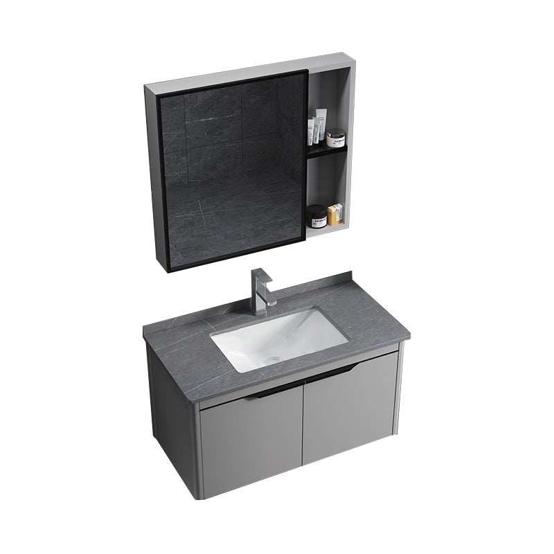 Single Sink Modern Bathroom Vanity Gray Metal Frame Rectangular Vanity Set Vanity & Faucet & Mirror Cabinet https: res.litfad.com site img item 2023 02 1200x1200.jpg Gray Clearhalo 'Bathroom Remodel & Bathroom Fixtures' 'Bathroom Vanities' 'bathroom_vanities' 'Home Improvement' 'home_improvement' 'home_improvement_bathroom_vanities' 7551308