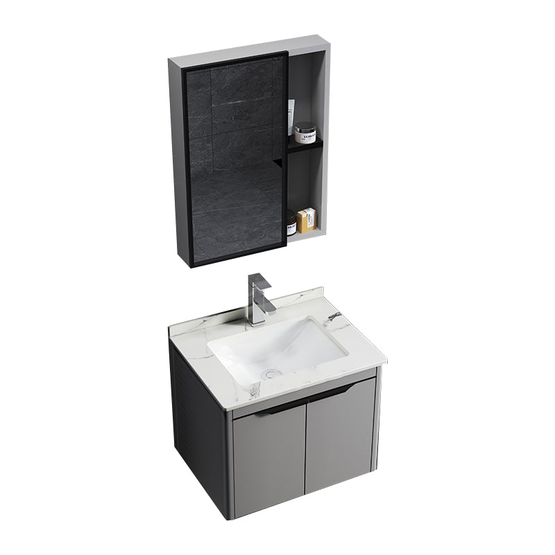 Single Sink Modern Bathroom Vanity Gray Metal Frame Rectangular Vanity Set Vanity & Faucet & Mirror Cabinet https: res.litfad.com site img item 2023 02 02 7551303 1200x1200.jpg White Clearhalo 'Bathroom Remodel & Bathroom Fixtures' 'Bathroom Vanities' 'bathroom_vanities' 'Home Improvement' 'home_improvement' 'home_improvement_bathroom_vanities' 7551310