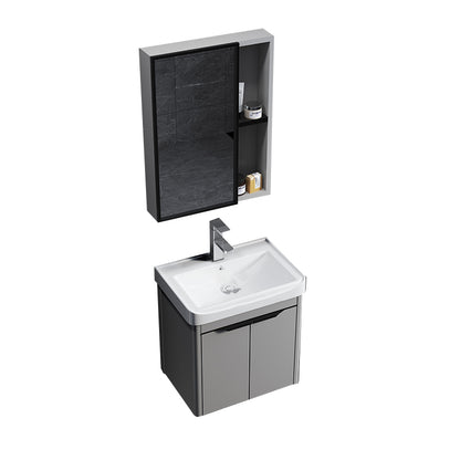 Single Sink Modern Bathroom Vanity Gray Metal Frame Rectangular Vanity Set Vanity & Faucet & Mirror Cabinet https: res.litfad.com site img item 2023 02 18 7551314 1200x1200.jpg White Clearhalo 'Bathroom Remodel & Bathroom Fixtures' 'Bathroom Vanities' 'bathroom_vanities' 'Home Improvement' 'home_improvement' 'home_improvement_bathroom_vanities' 7551314